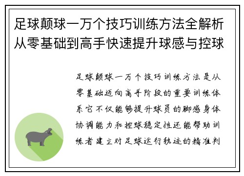 足球颠球一万个技巧训练方法全解析从零基础到高手快速提升球感与控球能力